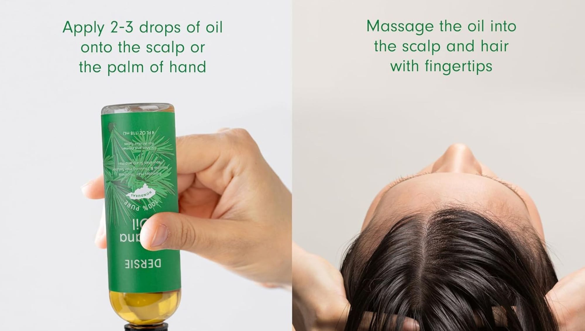 Massage the oil into your scalp, working it from roots to tips for full coverage.